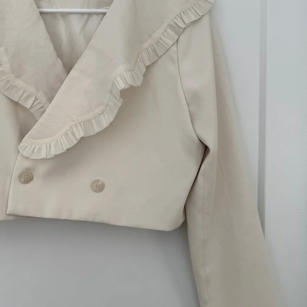 Cream Ruffled Cropped Blazer - Picture 2 of 6